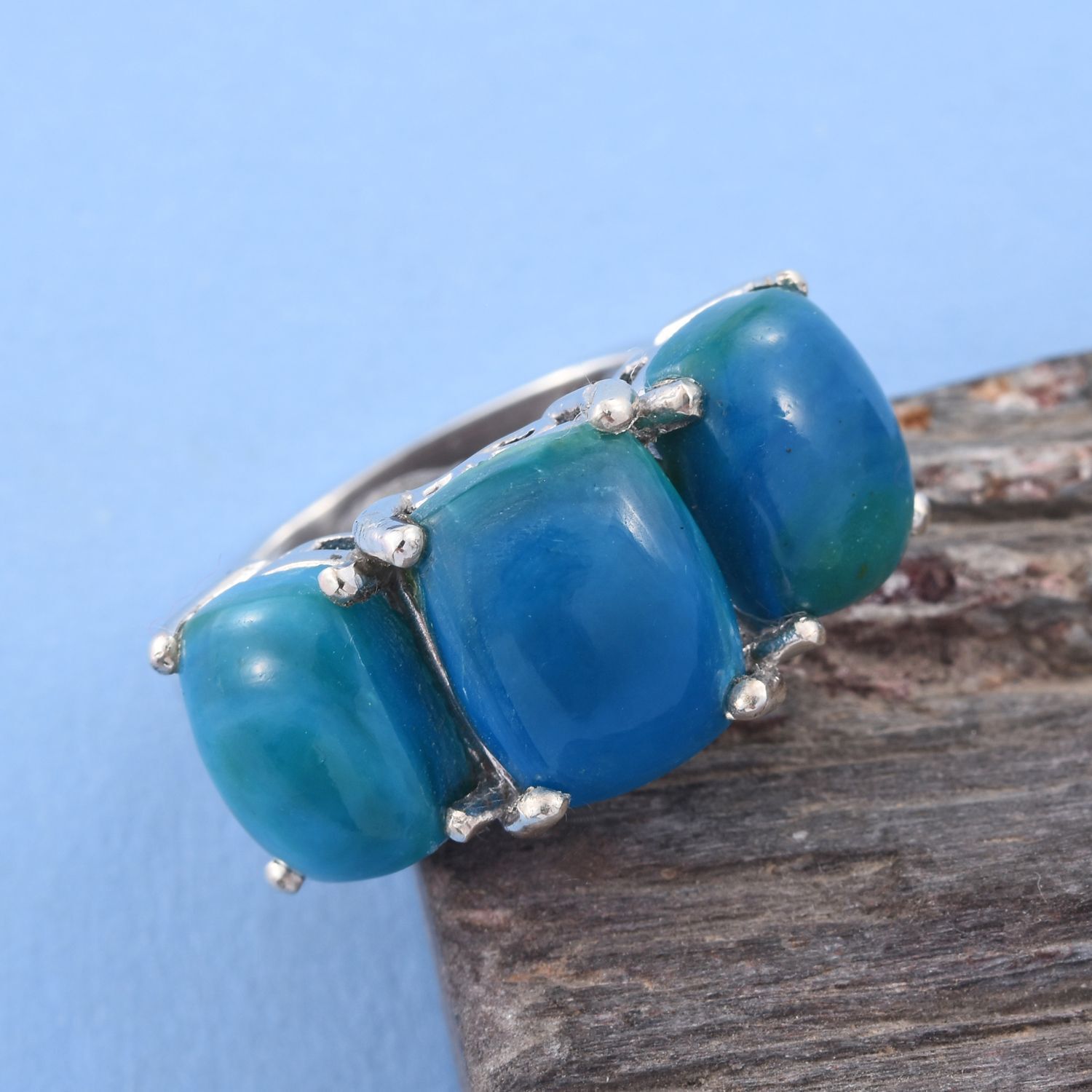 Natural Rare Opalina (Cush 2.40 Ct) 3 Stone Ring in Platinum Overlay Sterling Silver 5.650 Ct.