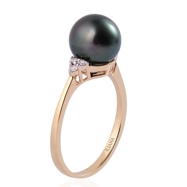 ILIANA 18K Y Gold Tahitian Pearl (Rnd), Diamond Ring