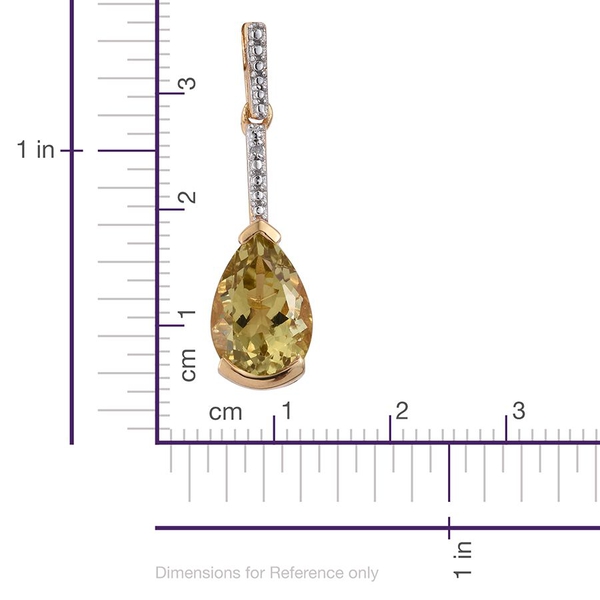 Natural Ouro Verde Quartz (Pear), Diamond Earrings (with Push Back) in 14K Gold Overlay Sterling Silver 6.260 Ct.