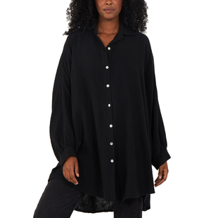 Nova of London Women Oversized Cheese Cloth Shirt - Black