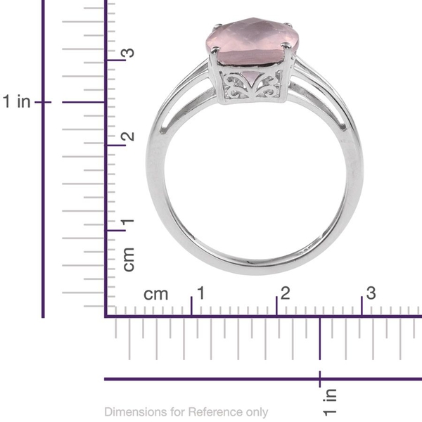 Rose Quartz (Cush) Solitaire Ring in Platinum Overlay Sterling Silver 6.000 Ct.