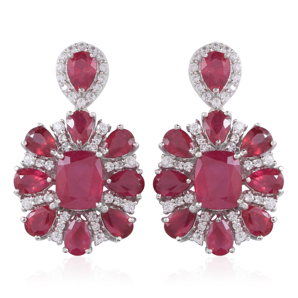 Red Carpet Collection- African Ruby (Cush), Natural White Cambodian Zircon Earrings (with Push Back)