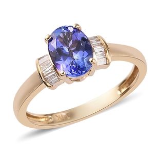 1.10 Ct AA Tanzanite and Diamond Solitaire Ring in 14K Yellow Gold I3 GH