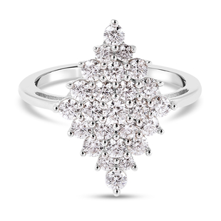 Moissanite Cluster Ring in Rhodium Overlay Sterling Silver 1.50 Ct