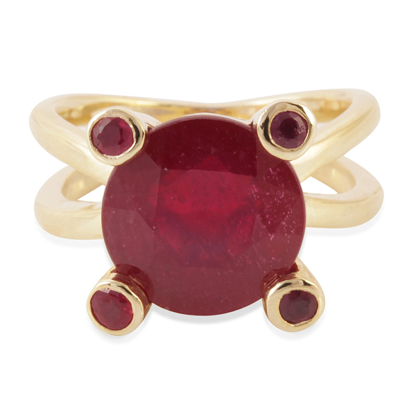 African Ruby (Rnd 8.50 Ct), Ruby Ring in 14K Gold Overlay Sterling Silver 8.750 Ct.