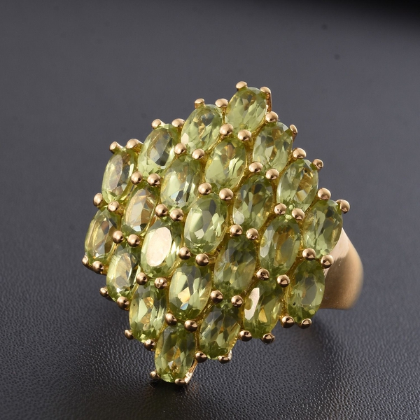 Hebei Peridot 5.25 Ct Silver Cluster Ring in 14K Gold Overlay