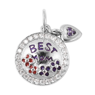 Charmes De Memoire - Simulated Amethyst and Simulated Diamond Enamelled Charm in Sterling Silver