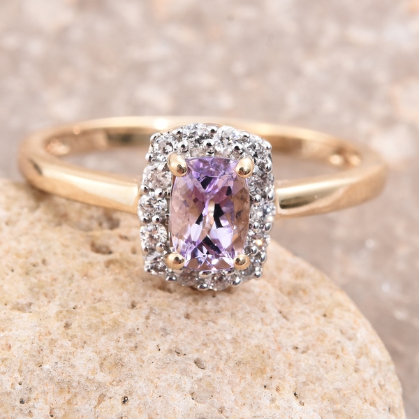 14K Y Gold Pink Tanzanite (Cush), Diamond (I2-G-H) Ring 0.750 Ct.