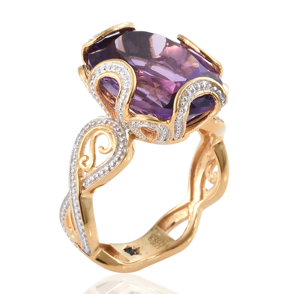 GP African Amethyst (Ovl 8.48 Ct), Kanchanaburi Blue Sapphire Ring in 14K Gold Overlay Sterling Silver 8.500 Ct.