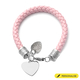 Personalised Engravable Double Heart and Crystal, Pink Bracelet, Size 8" in silver tone