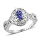 Tanzanite and Natural Cambodian Zircon Ring (Size R) in Platinum Overlay Sterling Silver 1.77 Ct.