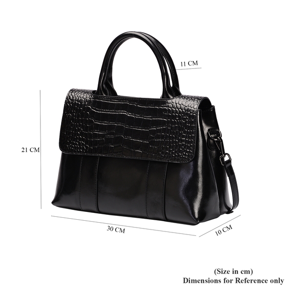 Hong Kong Closeout Collection Genuine Leather Womens Convertible Bag with Two long Strap (Size 31x11x21 Cm) - Black