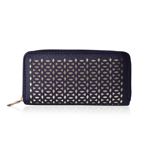 Set of 2 - Laser Cut Pattern Navy and Golden Colour and Checks Pattern Black and White Colour Wallet (Size 19.5x9.5x3 Cm)