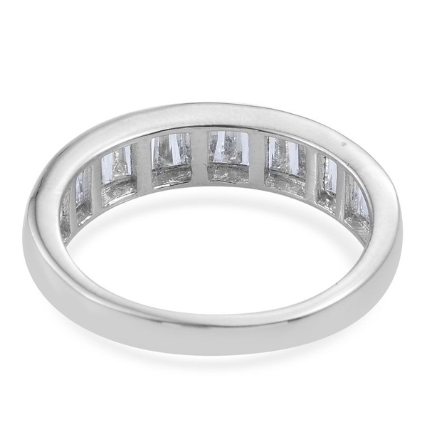 Lustro Stella - Platinum Overlay Sterling Silver (Bgt) Half Eternity Band Ring Made with Finest CZ