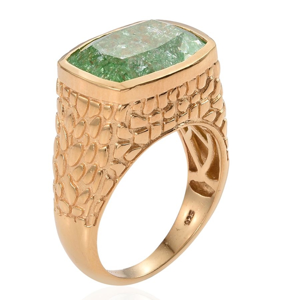 Emerald Green Crackled Quartz (Cush) Ring in 14K Gold Overlay Sterling Silver 10.250 Ct.