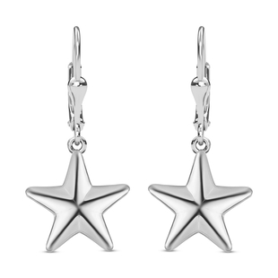 Platinum Overlay Sterling Silver Star Earrings (With Lever Back)