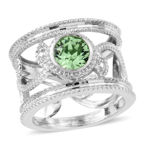 J Francis  - Peridot Crystal (Rnd) Ring in Rhodium Plated Sterling Silver, Silver wt 5.30 Gms.