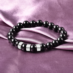 Boi PloiBlack Spinel Beaded Stretchable Bracelet (Size 6.5) in Stainless Steel  114.450  Ct.