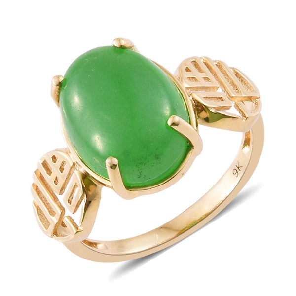 9K Yellow Gold Green Jade (Ovl) Solitaire Ring 7.000 Ct.