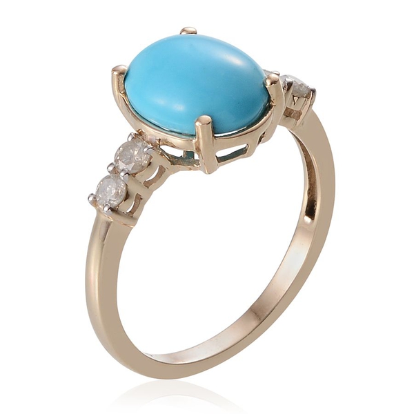 9K Y Gold Arizona Sleeping Beauty Turquoise (Ovl 2.50 Ct), Diamond Ring 2.800 Ct.
