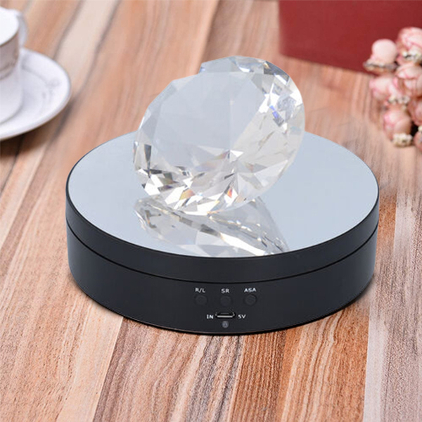 Rotating Display Stand with Black & Transparent Colour Crystal Glass (3xAAA Battery not Included) (Size 13x3.5cm)