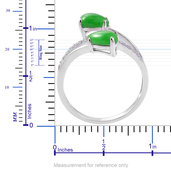 Green Jade (Pear), White Zircon Ring in Platinum Overlay Sterling Silver 2.450 Ct.