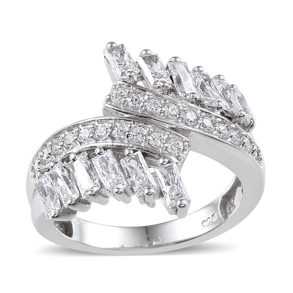 Lustro Stella - Platinum Overlay Sterling Silver (Bgt) Crossover Ring Made with Finest CZ 1.620 Ct.