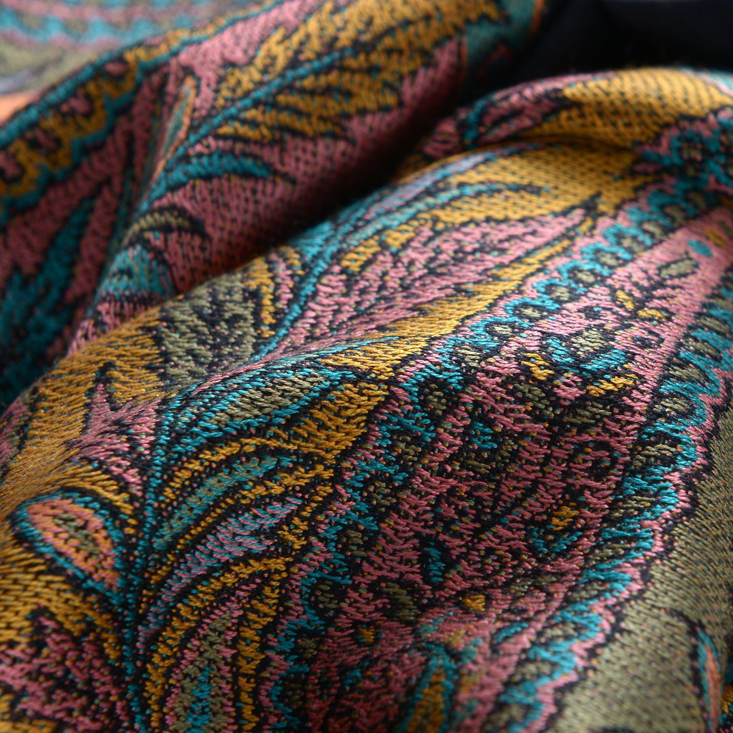 100% Superfine Silk Multi Colour Paisley Pattern Black Colour Jacquard Jamawar Scarf with Fringes (Size 180x70 Cm) (Weight 125-140 Grams)