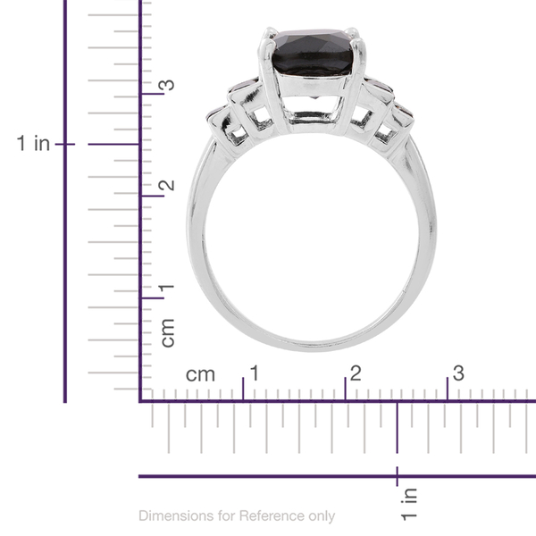 Boi Ploi Black Spinel (Cush 8.50 Ct) Ring in Rhodium Plated Sterling Silver 9.500 Ct.