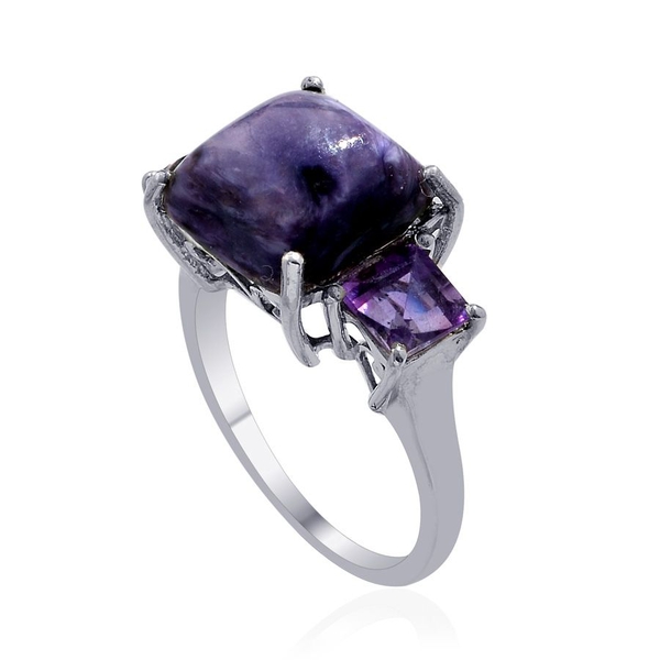 Charoite (Oct 5.00 Ct), Amethyst Ring in Platinum Overlay Sterling Silver 7.000 Ct.