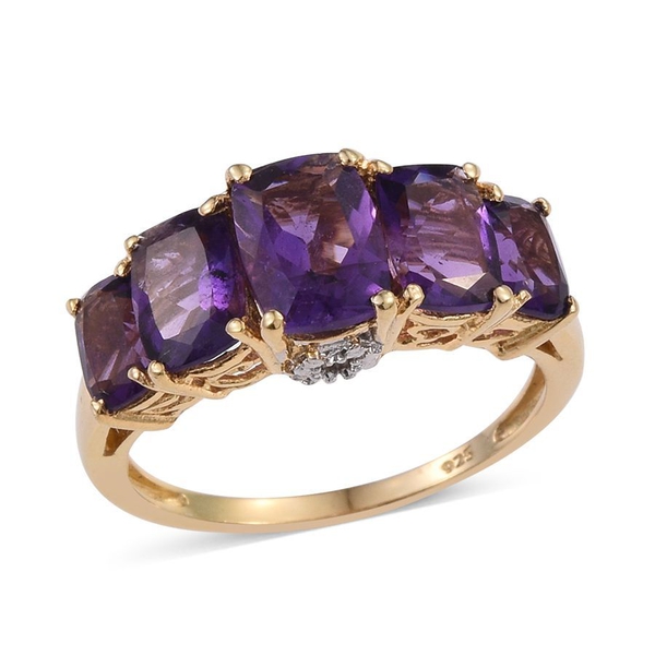 Lusaka Amethyst (Cush 1.25 Ct) 5 Stone Ring in 14K Gold Overlay Sterling Silver 4.000 Ct.