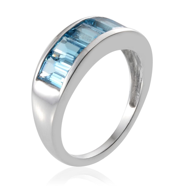 Electric Swiss Blue Topaz (Bgt) 5 Stone Ring in Platinum Overlay Sterling Silver 3.250 Ct.