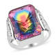 Sajen Silver Celestial Collection - Quartz Doublet Celestial Starlight Ring in Rhodium Overlay Sterling Silver 11.30 Ct
