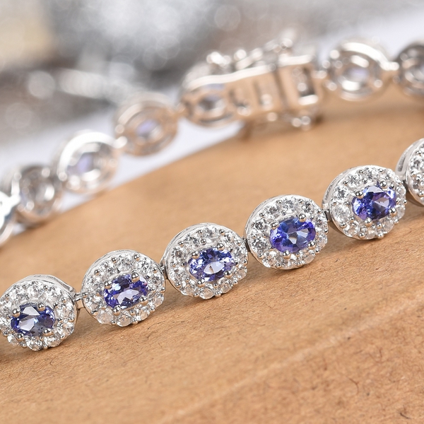 AAA Tanzanite and Natural Cambodian Zircon Tennis Bracelet (Size 8) in Platinum Overlay Sterling Silver 9.00 Ct, Silver wt. 14.71 Gms
