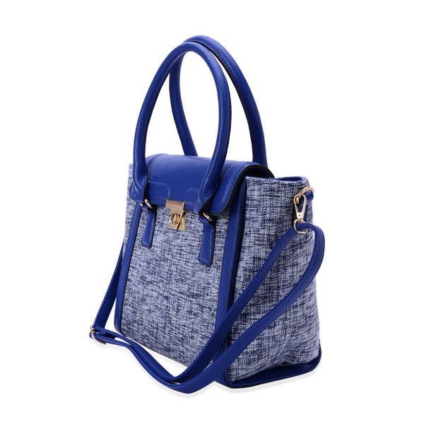 Blue and White Colour Tote Bag with Adjustable and Removable Shoulder Strap (Size 40x30x13 Cm)