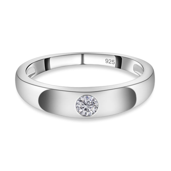 Moissanite Solitaire Ring in Platinum Overlay Sterling Silver