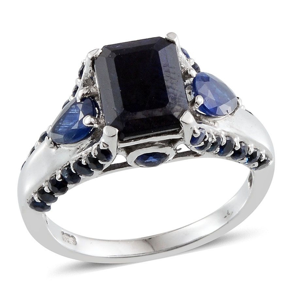 Diffused Blue Sapphire (Oct 2.75 Ct), Kanchanaburi Blue Sapphire Ring in Platinum Overlay Sterling S