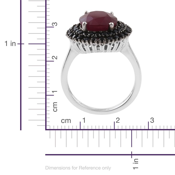 African Ruby (Ovl 6.75 Ct), Boi Ploi Black Spinel Ring in Platinum Overlay Sterling Silver 7.500 Ct.