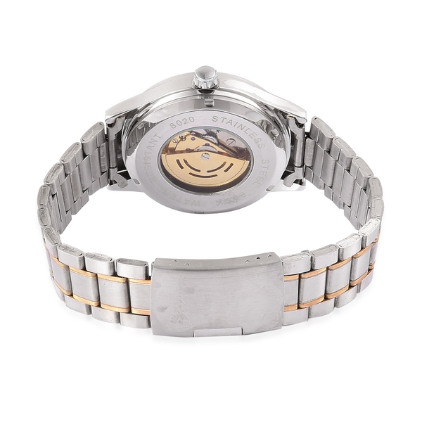 GENOA Automatic Skeleton White Dial Watch in Yellow Gold and Silver Tone with Stainless Steel and Glass Back