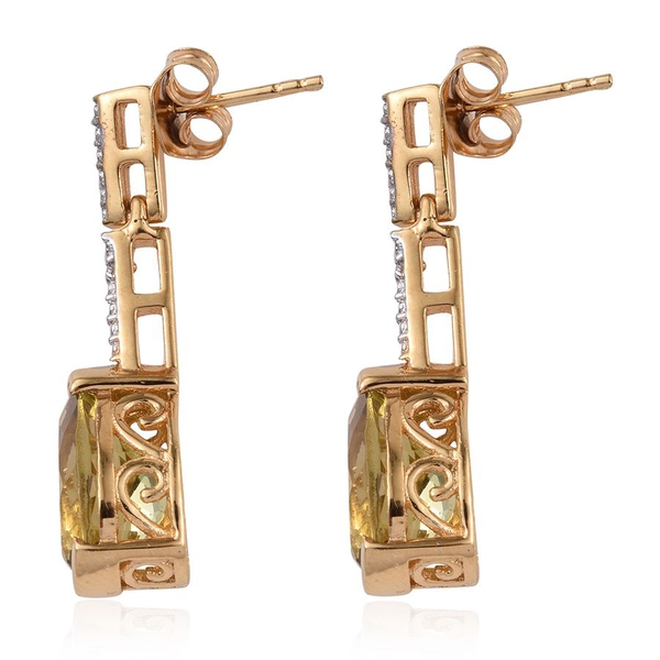 Natural Ouro Verde Quartz (Pear), Diamond Earrings (with Push Back) in 14K Gold Overlay Sterling Silver 6.260 Ct.