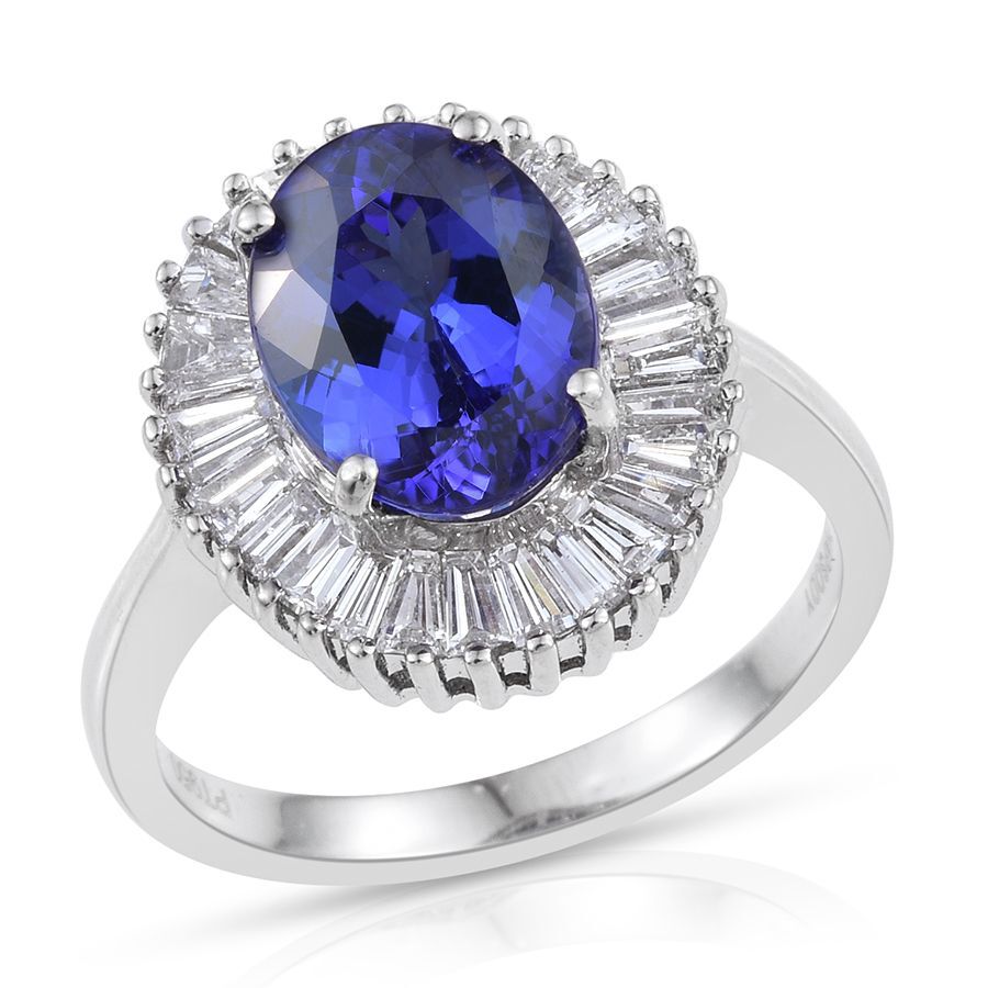 RHAPSODY 950 Platinum AAAA Tanzanite (Ovl 3.95 Ct), Diamond Ring 5.000 Ct.