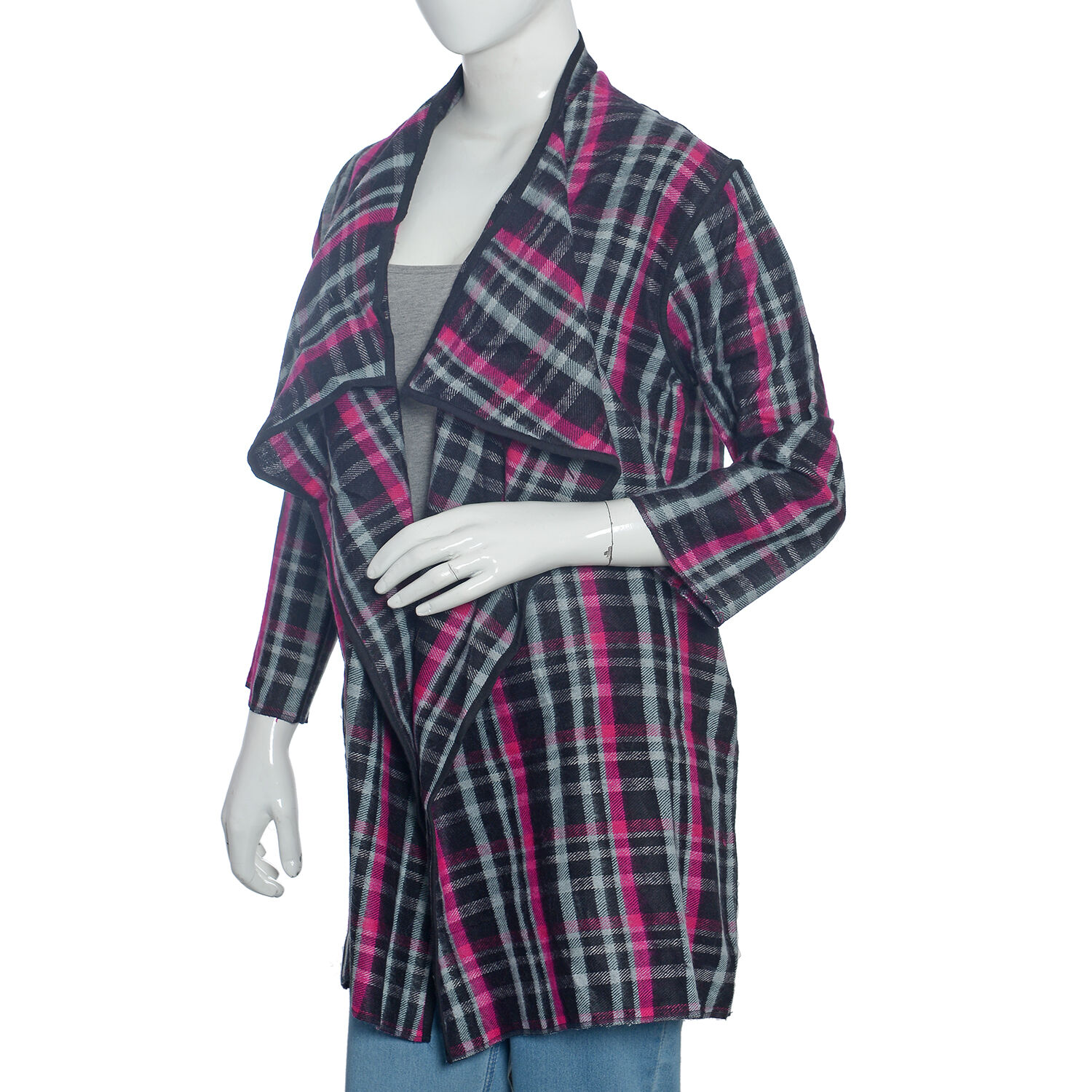 Designer Inspired - Pink, Grey and White Checker Pattern Cardigan Size 85x55 Cm