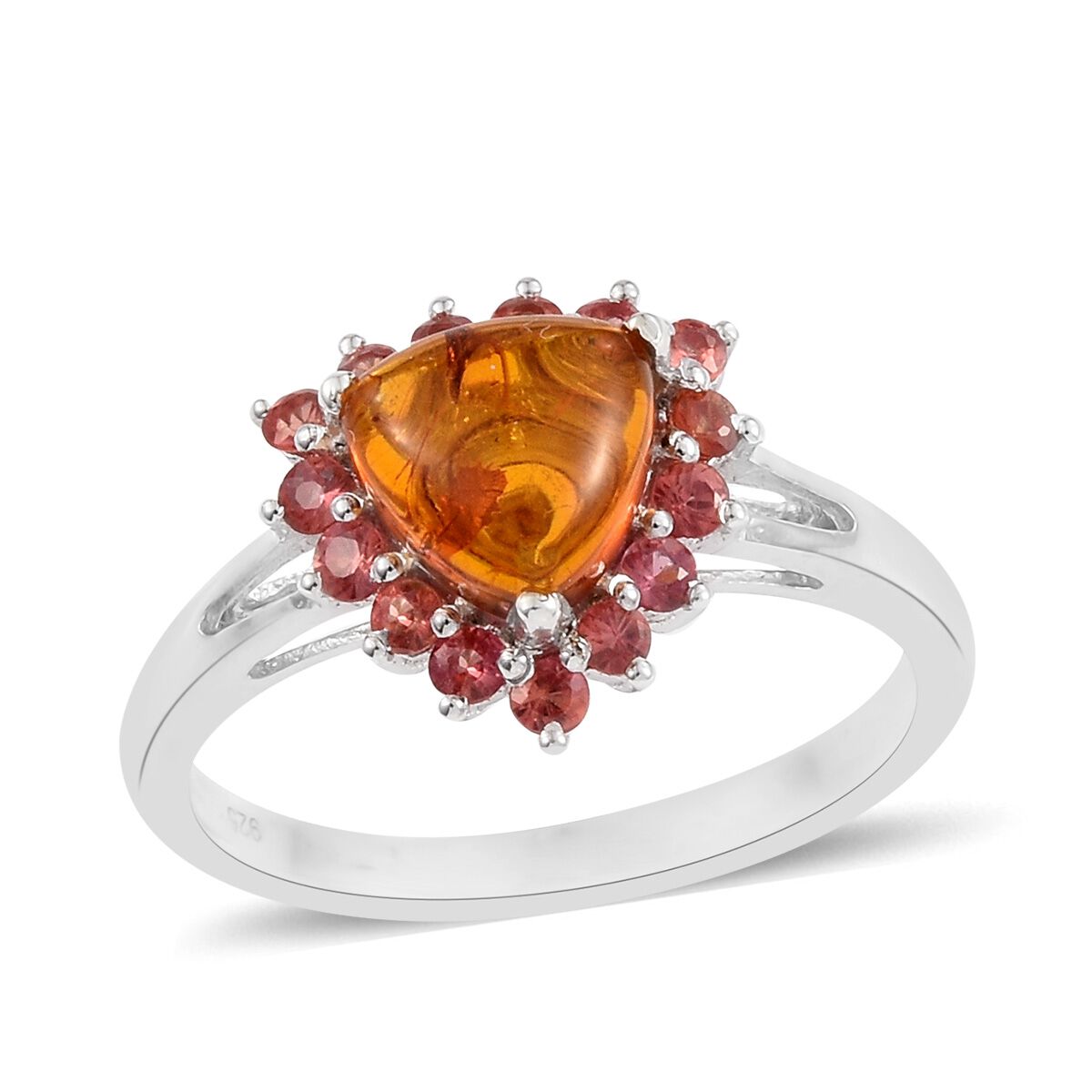 Baltic Amber (Trl), Orange Sapphire Ring in Platinum Overlay Sterling Silver 1.500 Ct.