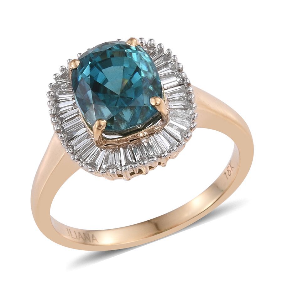 One Off- ILIANA 18K Y Gold Very Rare AAAA Natural Cambodian Ratnakiri Blue Zircon (Cush 6.00 Ct), Di