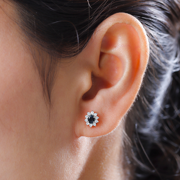 Natural Monte Belo Indicolite and Natural Cambodian Zircon Stud Earrings (with Push Back) in Platinum Overlay Sterling Silver