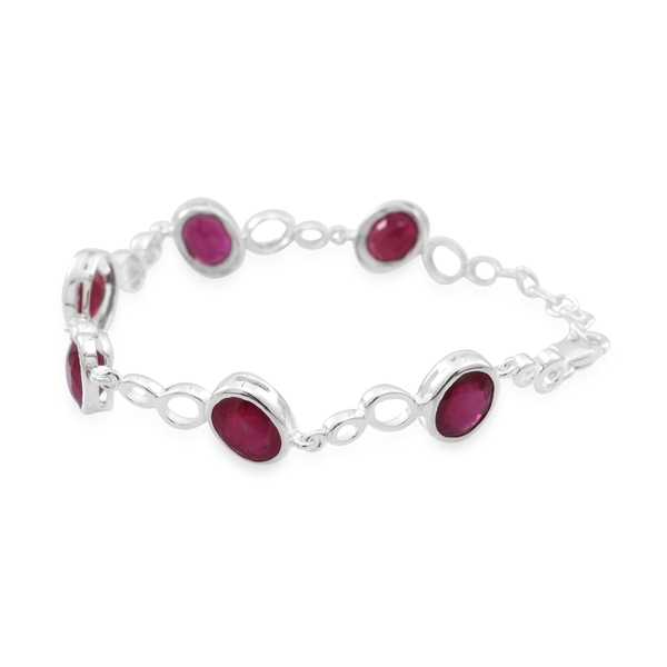 AAA African Ruby (FF) Bracelet (Size 7.5 with Extender) in Rhodium Plated Sterling Silver 16.500 Ct.