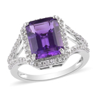 9K White Gold AA Moroccan Amethyst and Natural Cambodian Zircon Ring (Size L) 3.85 Ct.