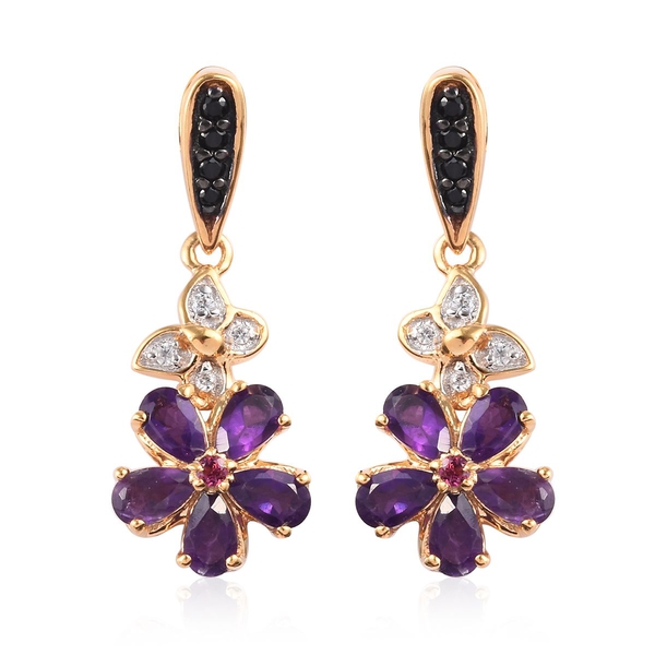 2.25 Ct GP Amethyst and Multi Gemstone Drop Earrings in Gold Plated Silver