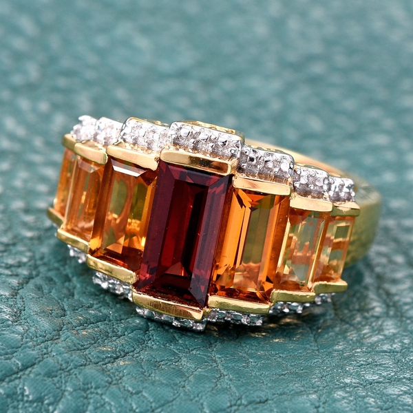 Stefy Mozambique Garnet (Bgt 1.75 Ct), Madeira Citrine, Citrine and Pink Sapphire Ring in 14K Gold Overlay Sterling Silver 4.750 Ct.