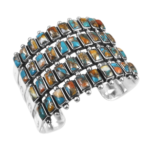 Santa Fe Collection - Spiny Turquoise Cuff Bangle (Size 7) in Sterling Silver 20.00 Ct, Silver Wt. 5